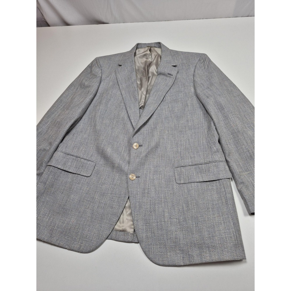 VTG Jaymar Blazer Mens 40 Long Gray Poly Silk Check Tweed Sport Coat USA NWT